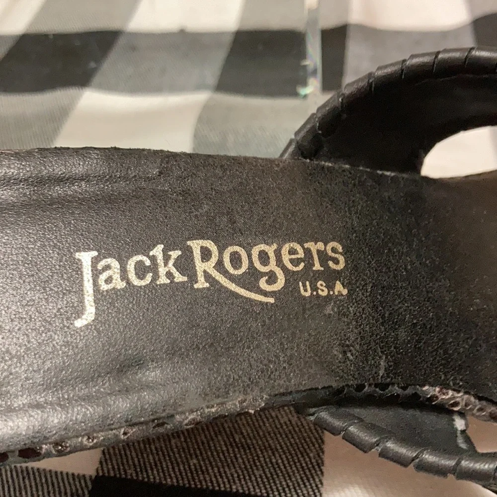 Jack Rodgers USA Leather Wedge Thong Sandal Shoes Sequin Reptile Gray Black 7.5